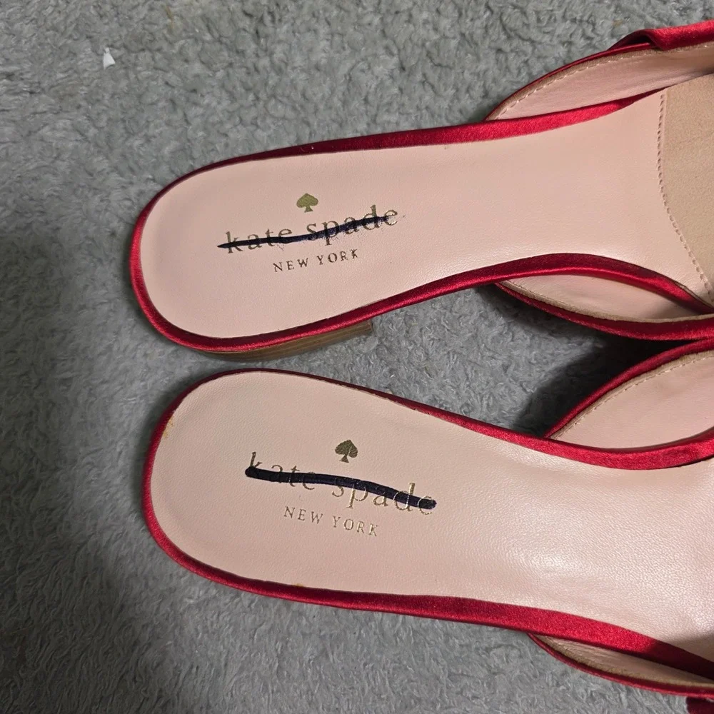 Kate Spade‎ Faryn Red Satin Bow Mules Flats Women's 8.5 M Christmas Shoes NEW